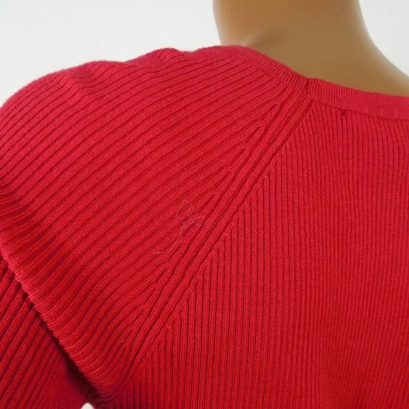 INC Top M Red Ribbed Sweater Velvet Lace Up Rhinestone Grommets Party Shirt - Picture 7 of 9